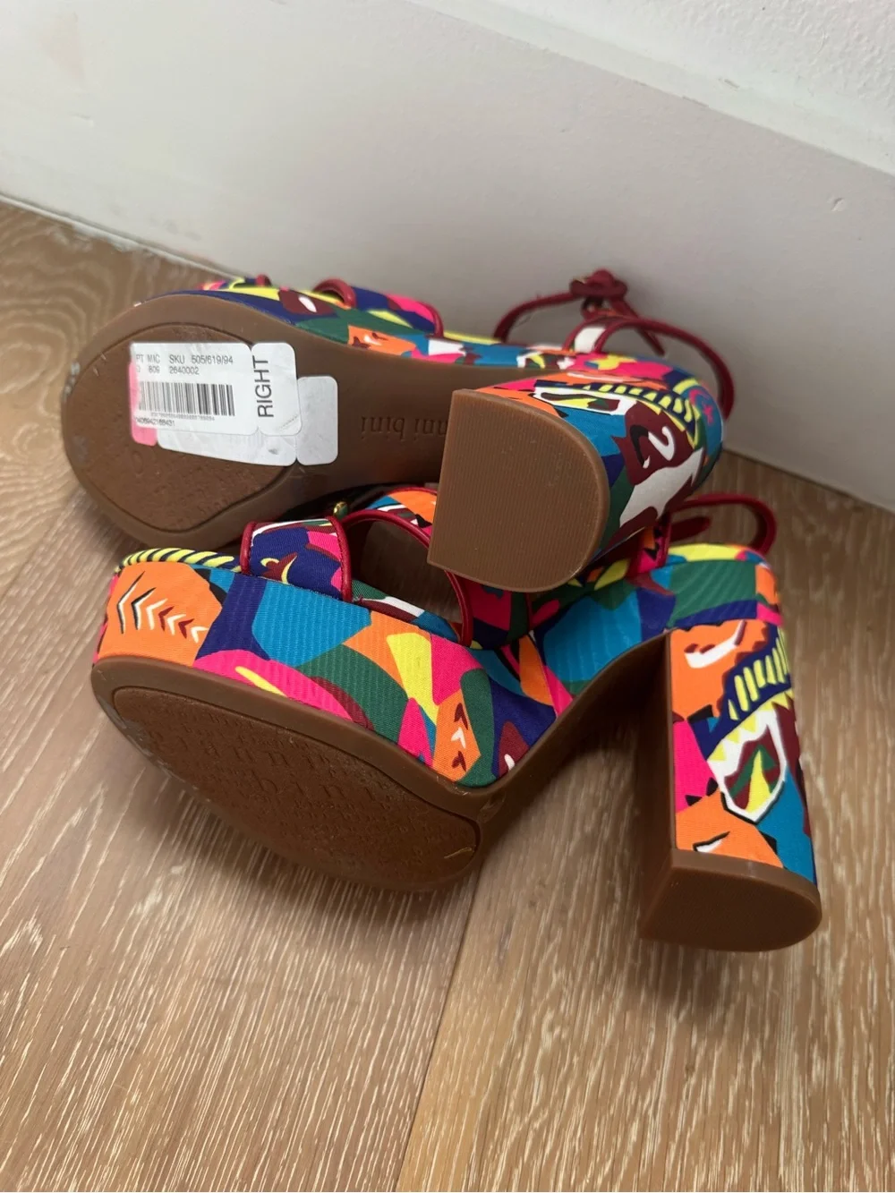Gianni Bini Beaux Printed Whimsical Mismatch Ornament Platform Dress Sandals